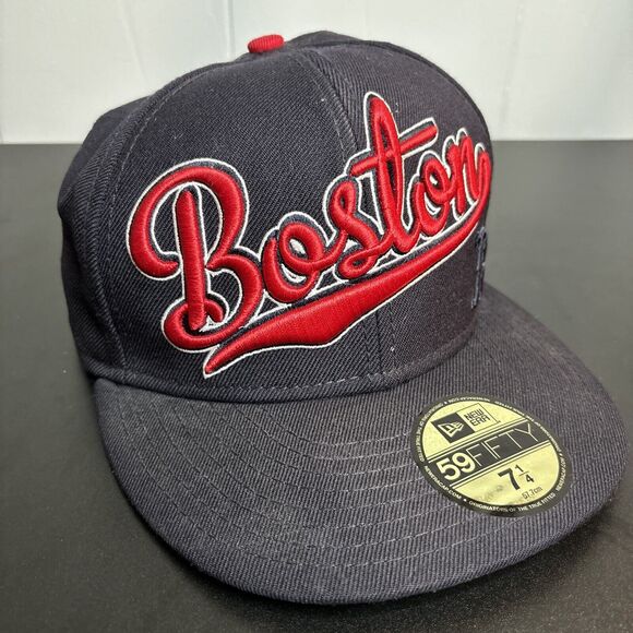 Boston Red Sox Script Baseball MLB New Era 59Fifty Fitted Hat Size 7 1/4 Wool - Picture 6 of 11